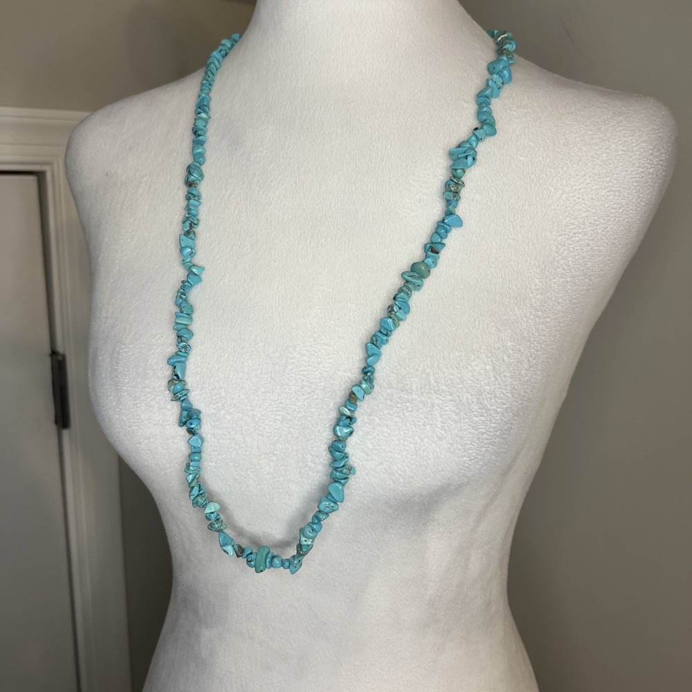 Teal Stone Chip Fashion Jewelry Endless Infinity Necklace 35" Long Beachy Boho